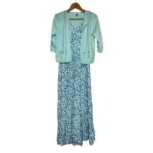 Nina Piccalino 2 Piece Sz 16 Floral Sun Dress Beaded Embroidered Cardigan Spring